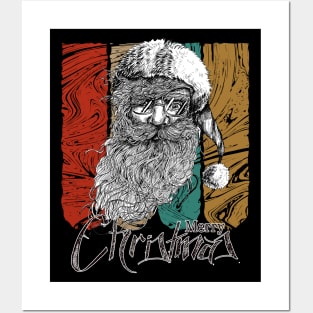 Merry Christmas Vintage Hipster Style Santa Claus Posters and Art